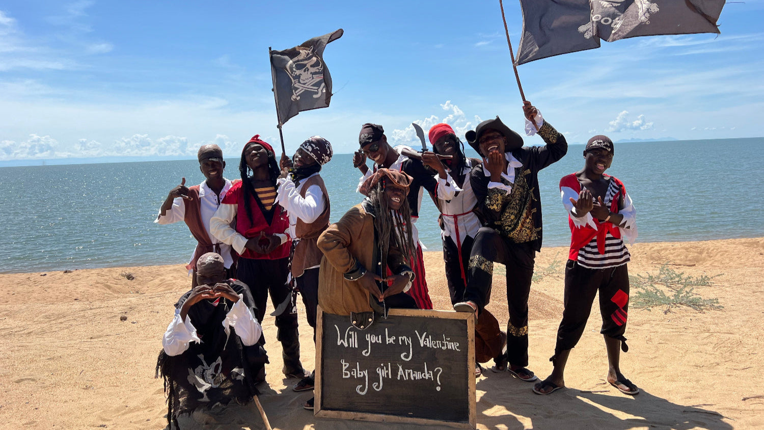 Valentines day greeting from Africans wearing pirate dress